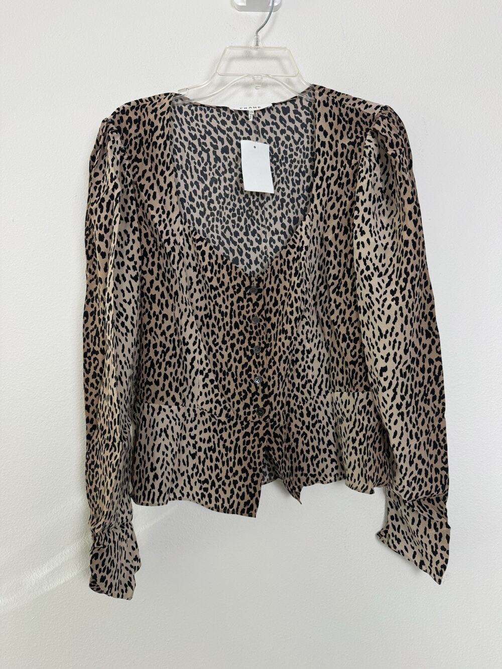 FRAME 100% Silk Blouse Women’s Large Animal Print Leopard Long Sleeve Shirt Top